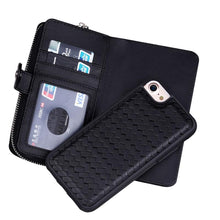 Load image into Gallery viewer, iPhone 7 / 8 BRG Woven Leather Purse 3 Card-Slot Detachable Case