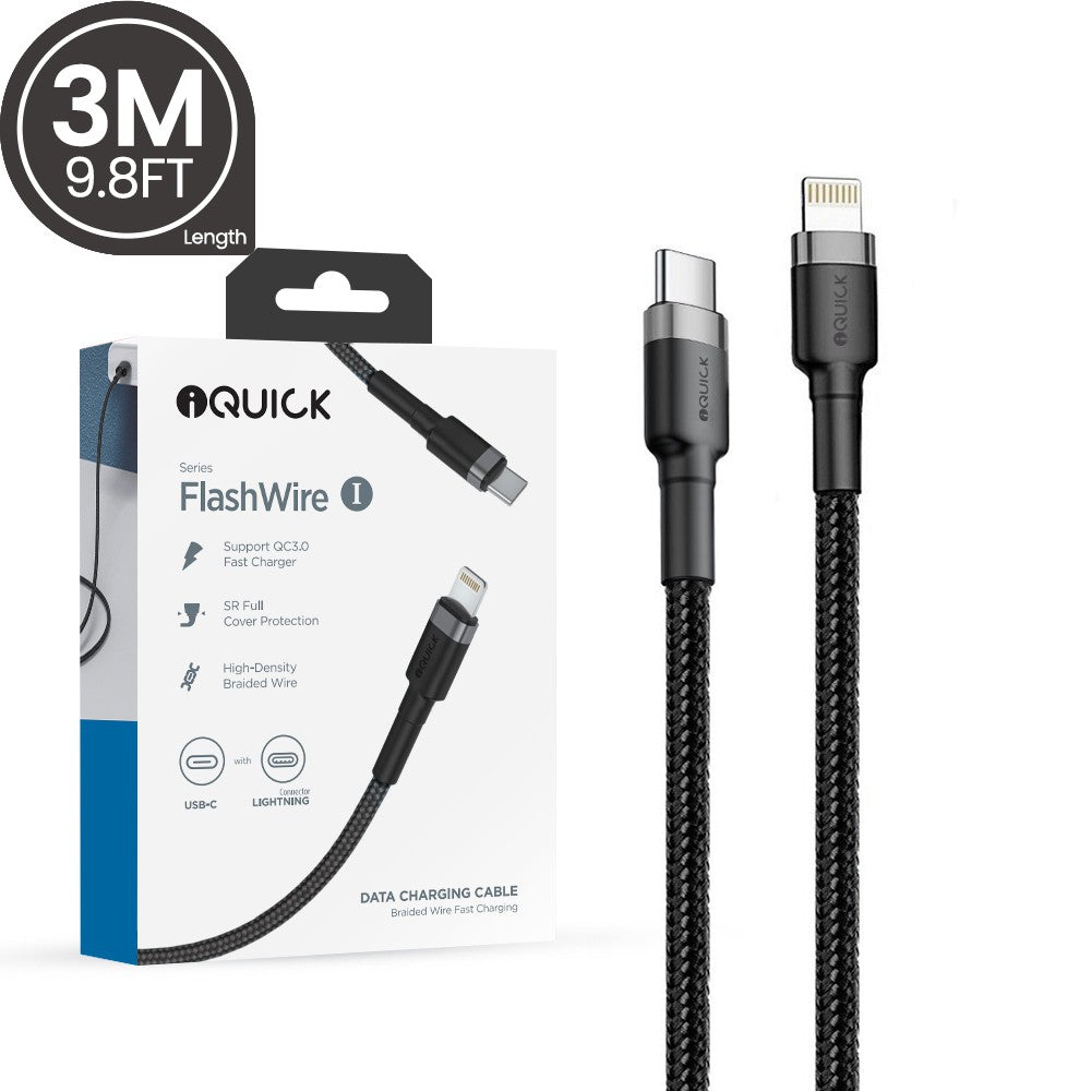 iQuick Braided USB-C to Lightning Fast Charging Cable 3M
