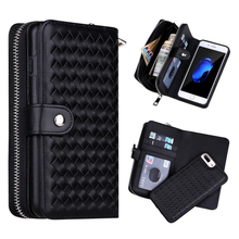 Load image into Gallery viewer, iPhone 7 Plus / 8 Plus BRG Woven Leather Purse 3 Card-Slot Detachable Case
