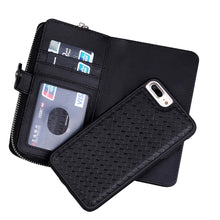 Load image into Gallery viewer, iPhone 7 Plus / 8 Plus BRG Woven Leather Purse 3 Card-Slot Detachable Case
